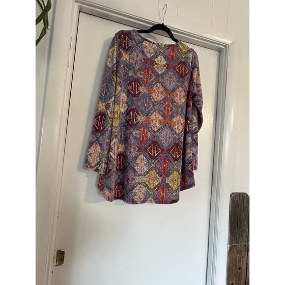 Lularoe Long Sleeve Tunic Shirt XL Stretchy Multicolor Geometric Preloved - Picture 7 of 7